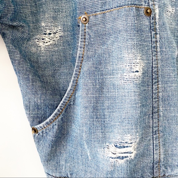 Free People Tattered Tennis Denim Bomber Jacket - Picture 6 of 7